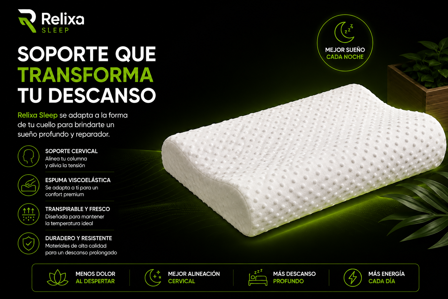 Relixa Sleep – Almohada Cervical Ergonómica de Memory Foam