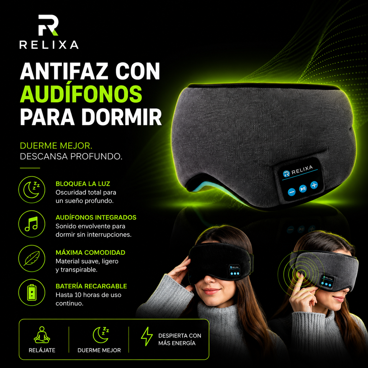 Antifaz para Dormir con Audífonos Bluetooth Relixa Sleep