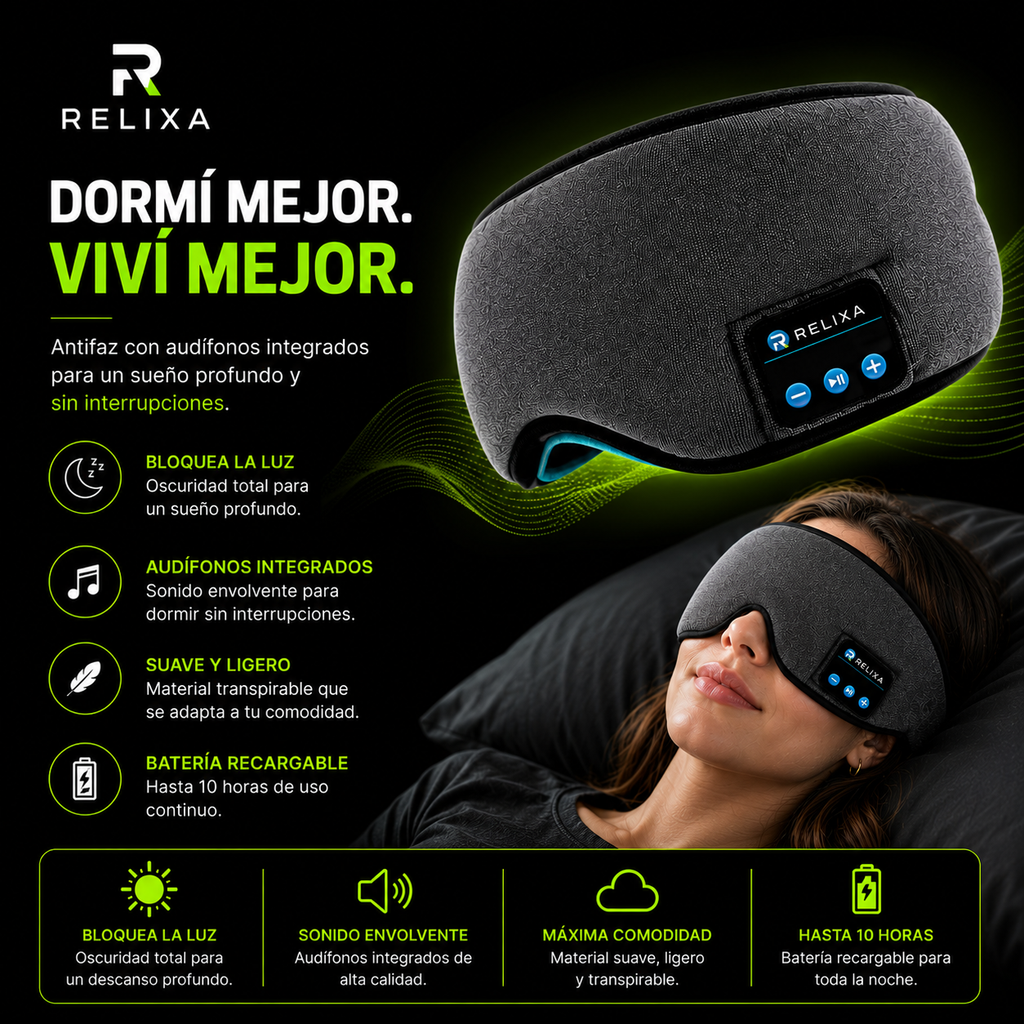 Antifaz para Dormir con Audífonos Bluetooth Relixa Sleep